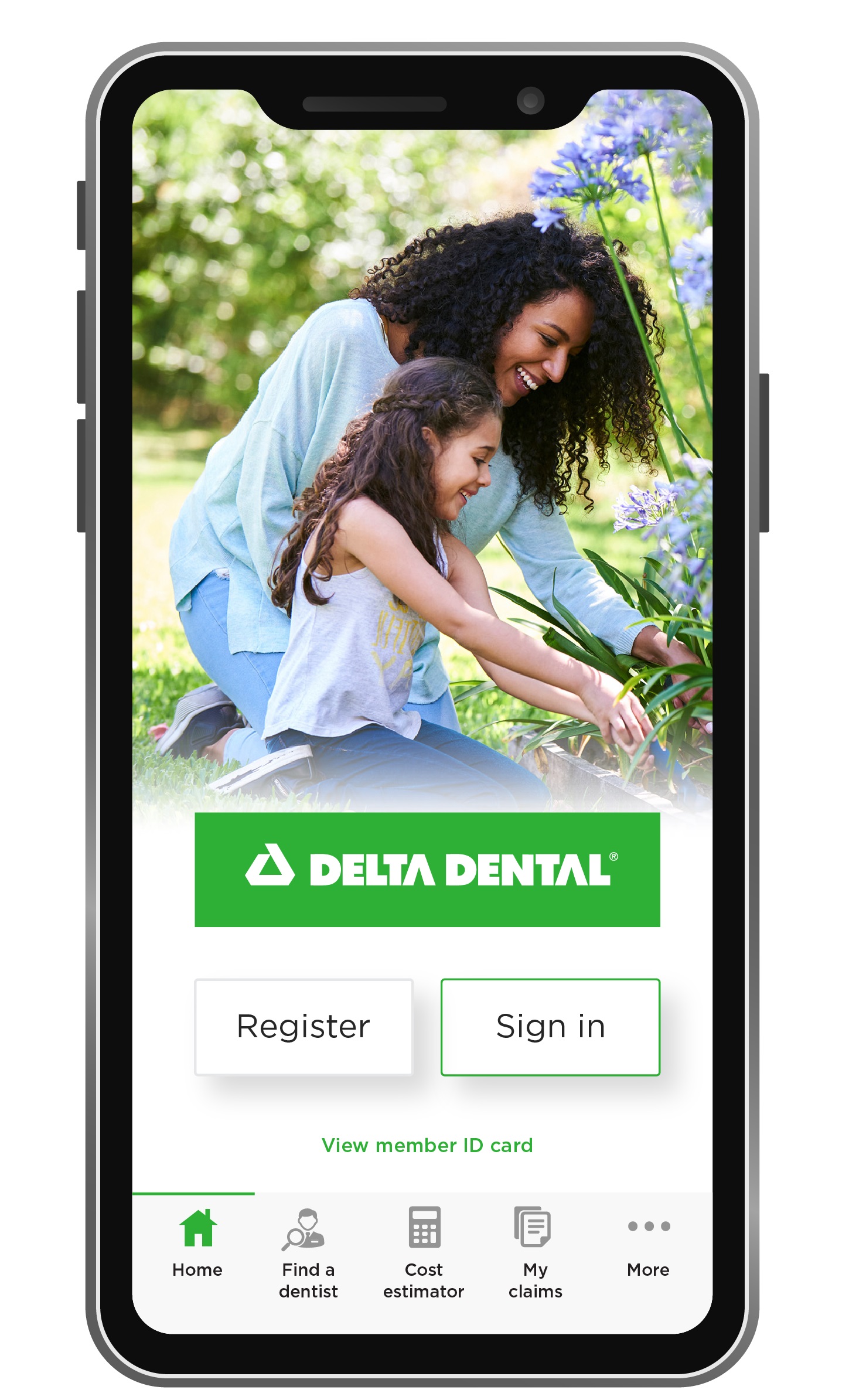 Mobile phone with the Delta Dental Mobile app on screen