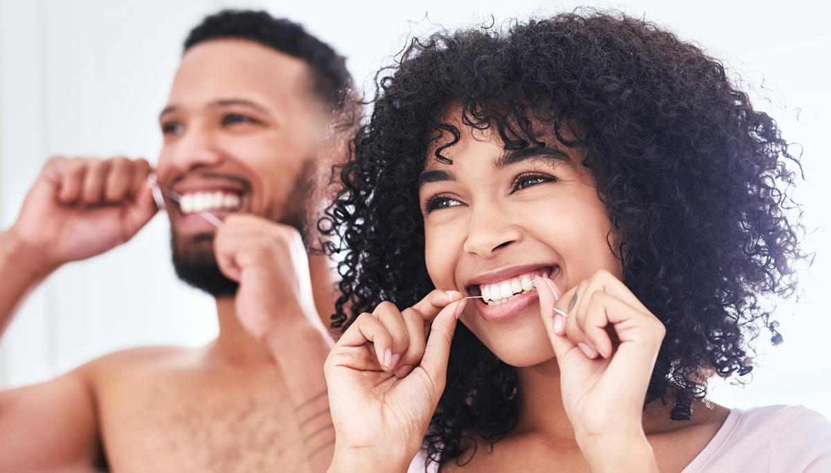 A couple flossing together