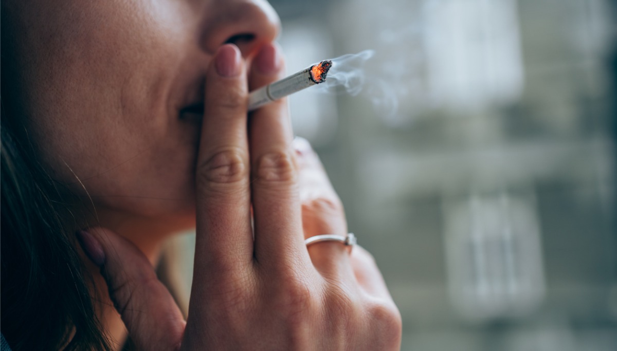 A woman smoking a cigarette