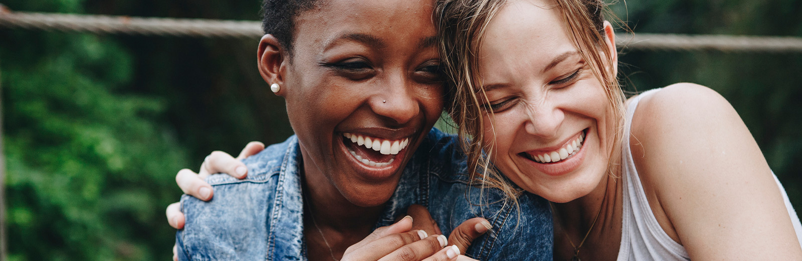 Two people laughing